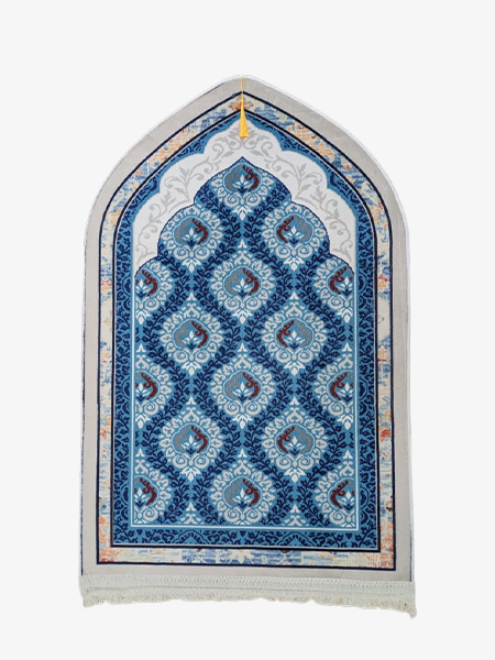 Elegant Blue Floral Velvet Prayer Mat
