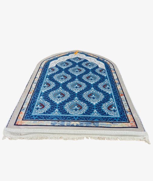 Elegant Blue Floral Velvet Prayer Mat