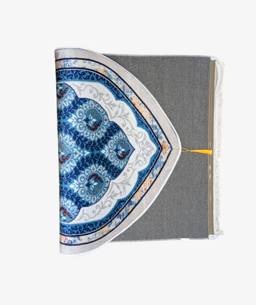 Elegant Blue Floral Velvet Prayer Mat