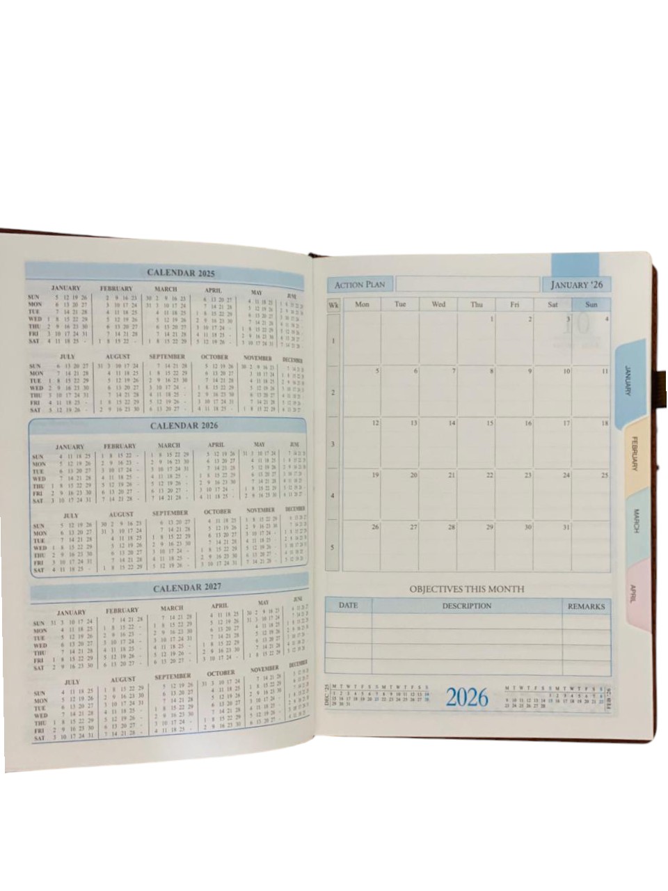 DIARY 2026 365 DAYS SINGLE PAGE WITH LEATHER COVER